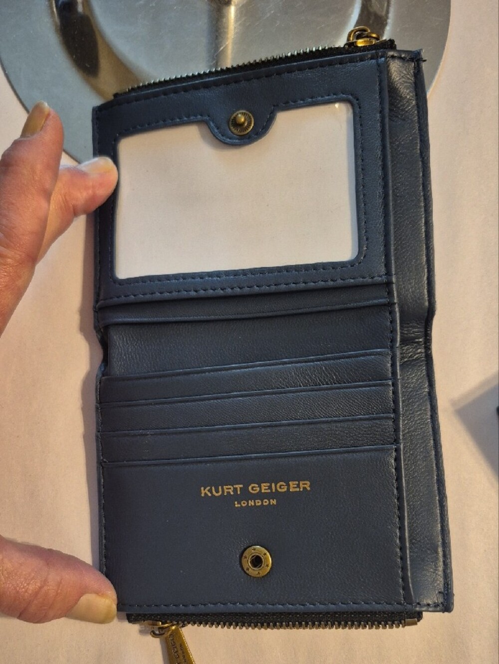 Kurt Geiger Blue Denim Woven Minaudière with Gold Bee Clasp - Picture 5 of 8